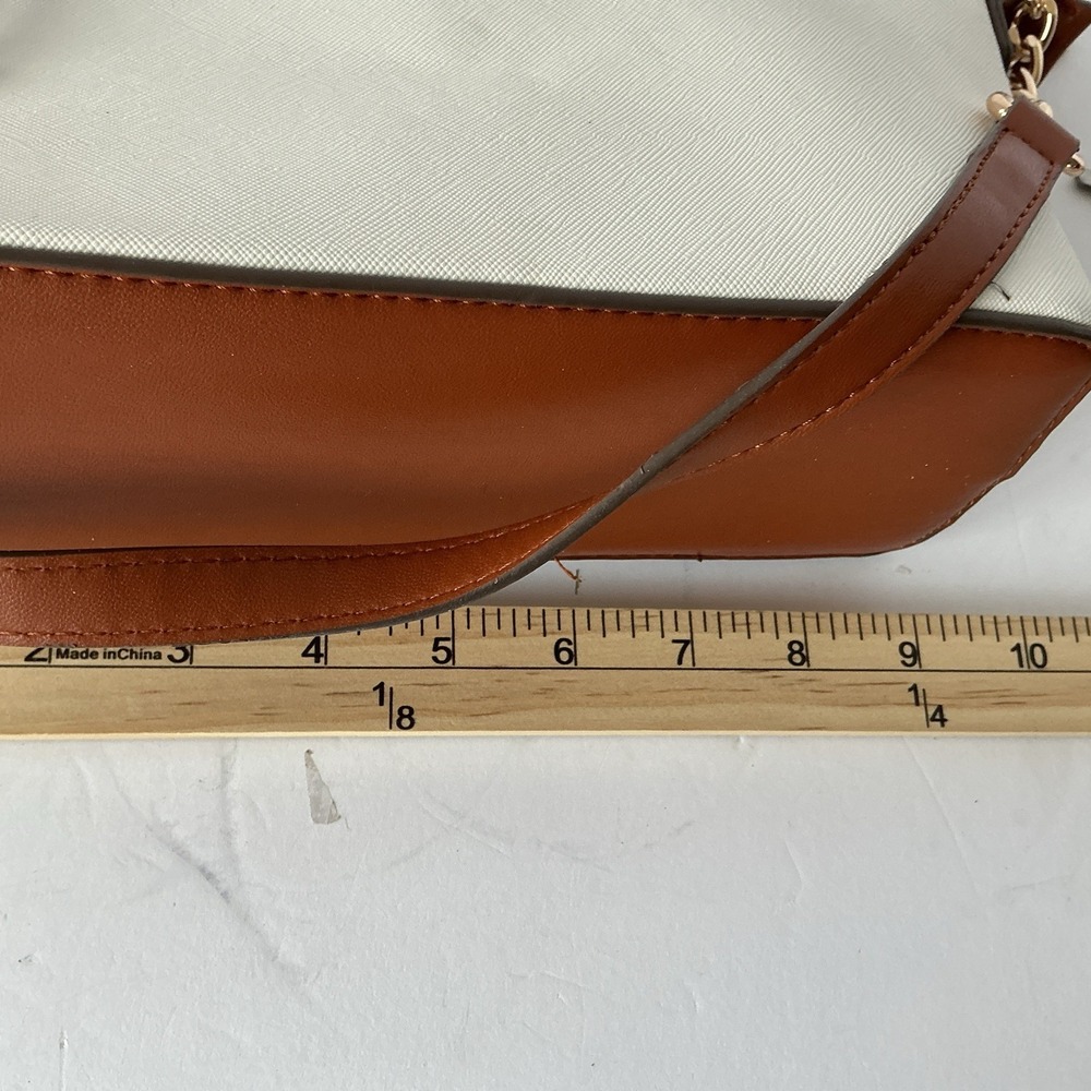 Anne Klein Crossbody‎ Bag Cream Brown Colorblock Chain Strap - Picture 9 of 13